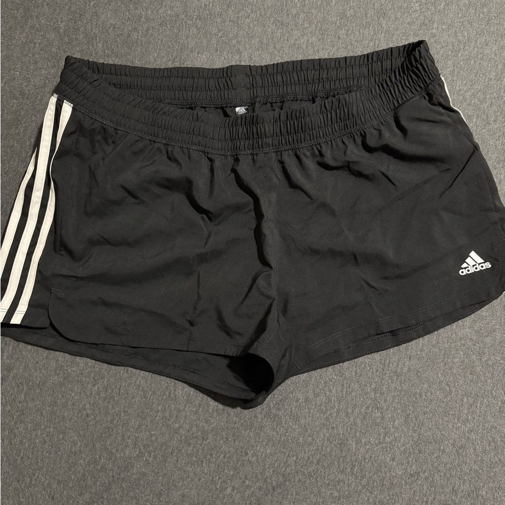 Adidas Black and White Athletic Shorts with Classic Stripes